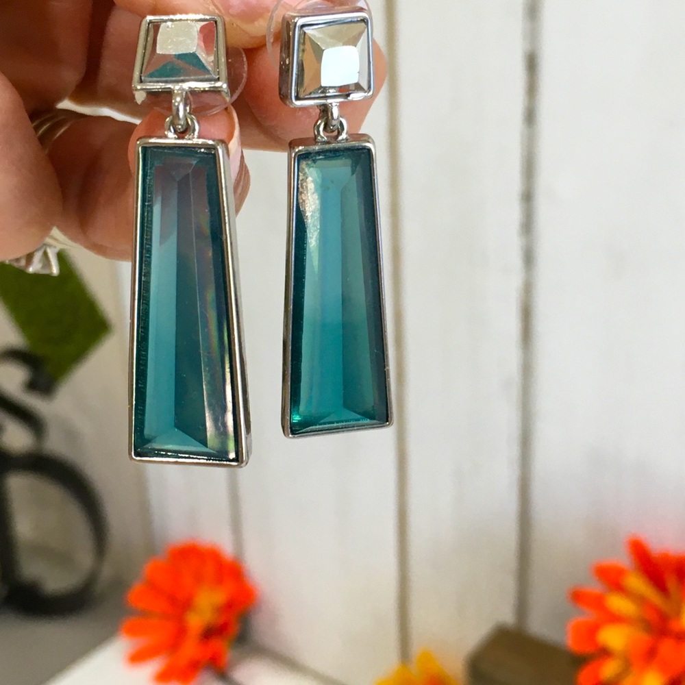 Turquoise Colored “Stained Glass” Dangly Earrings